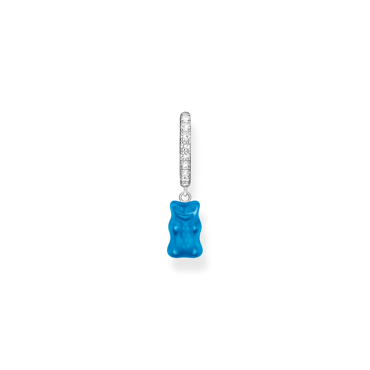 Single hoop earring with blue goldbear pendant &amp; zirconia