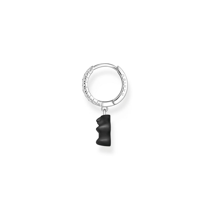 Single hoop earring with black Goldbear pendant &amp; zirconia