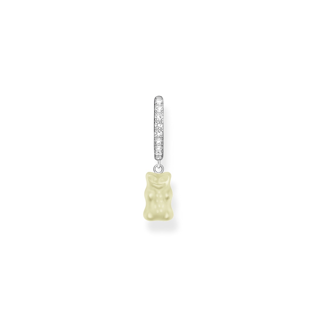 Single hoop earring with white goldbear pendant &amp; zirconia