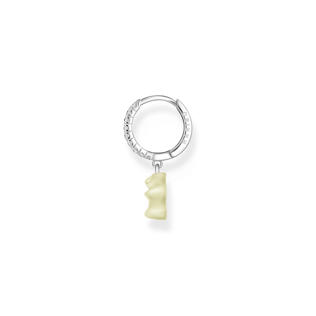 Single hoop earring with white goldbear pendant &amp; zirconia