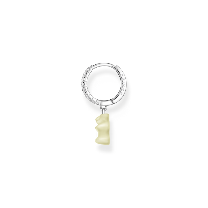 Single hoop earring with white goldbear pendant &amp; zirconia