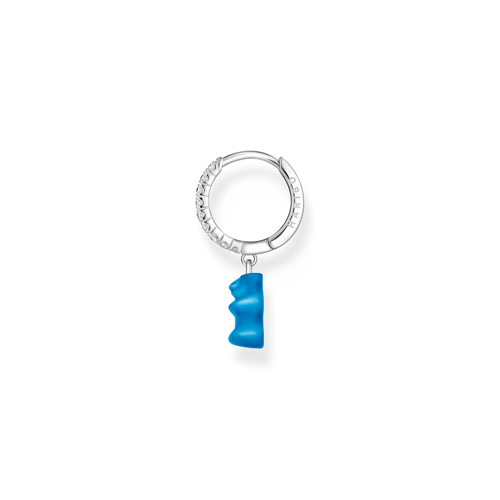 Single hoop earring with blue goldbear pendant &amp; zirconia