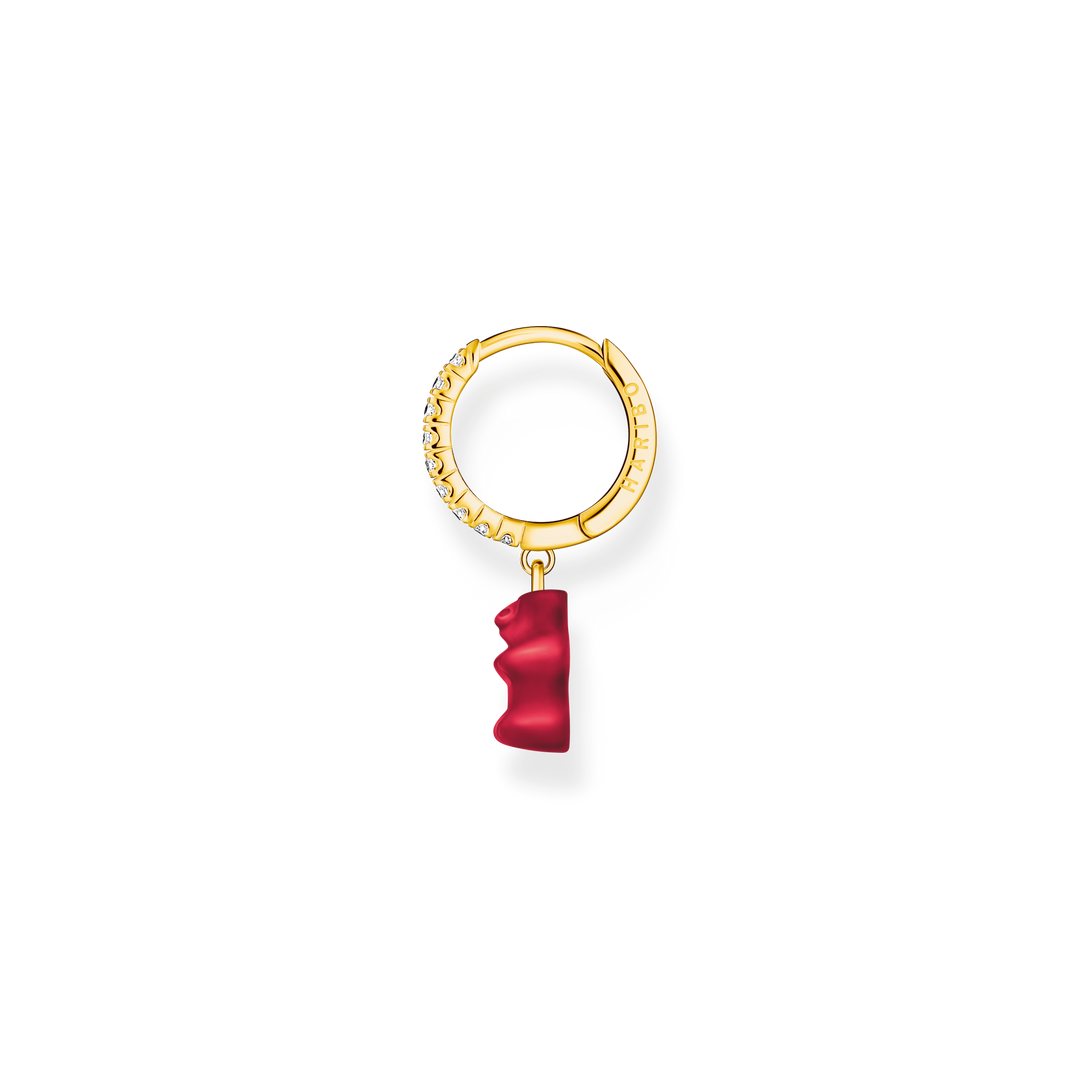 Single hoop earring with red goldbear &amp; zirconia