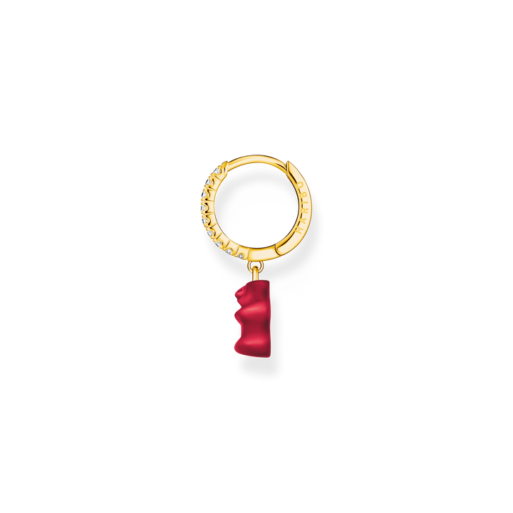Single hoop earring with red goldbear &amp; zirconia