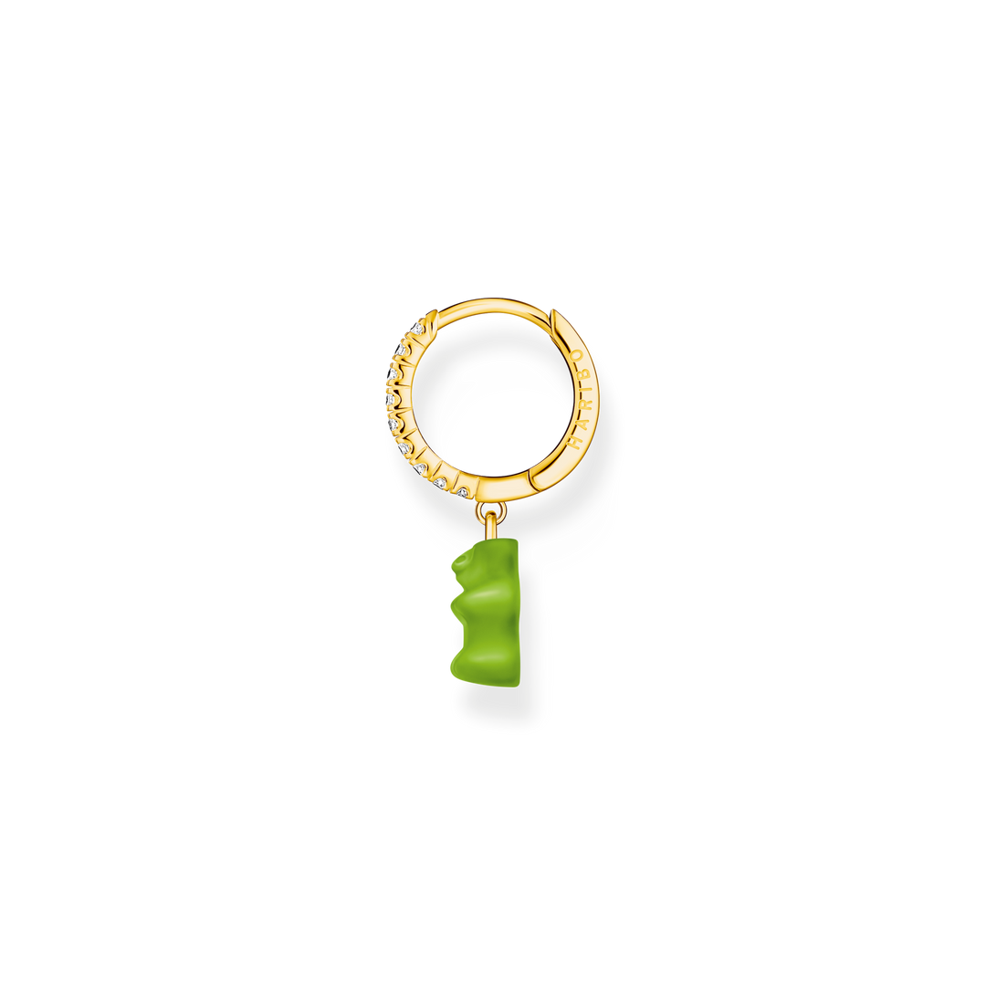 Single hoop earring with green goldbear &amp; zirconia