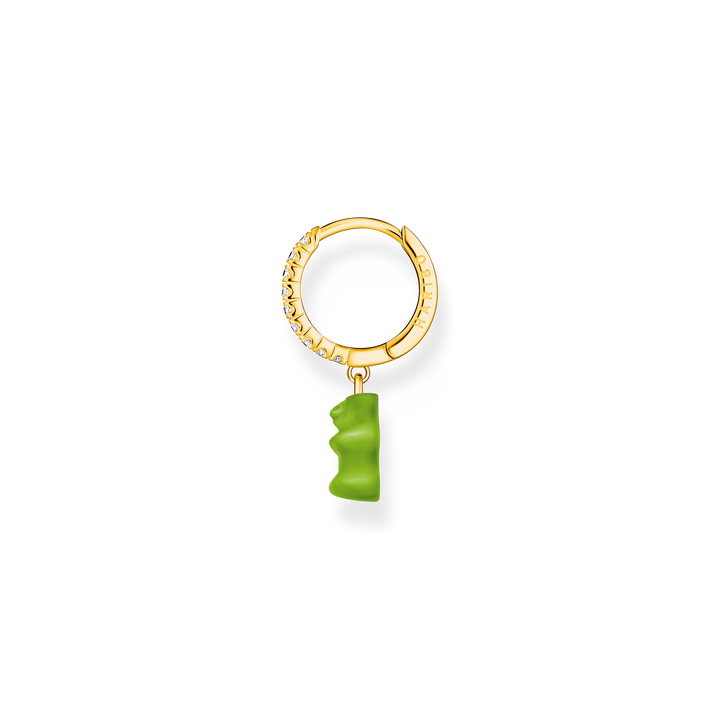 Single hoop earring with green goldbear &amp; zirconia