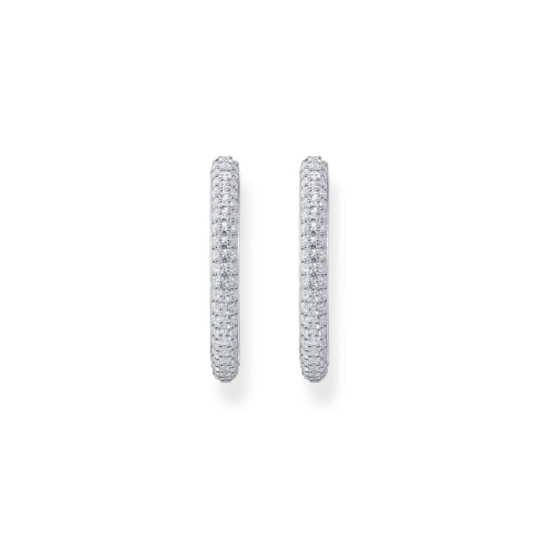 Large thin hoop earrings with white zirconia