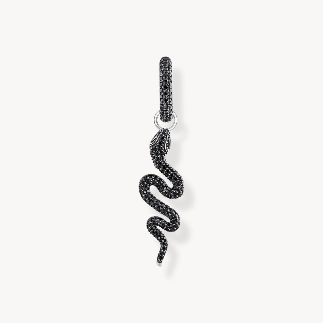 Single Snake hoop earring with black zirconia