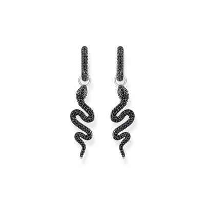 Single Snake hoop earring with black zirconia front view