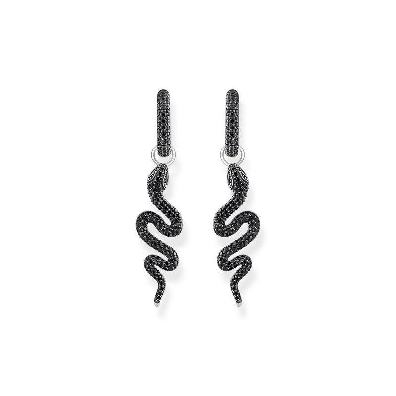 Single Snake hoop earring with black zirconia front view