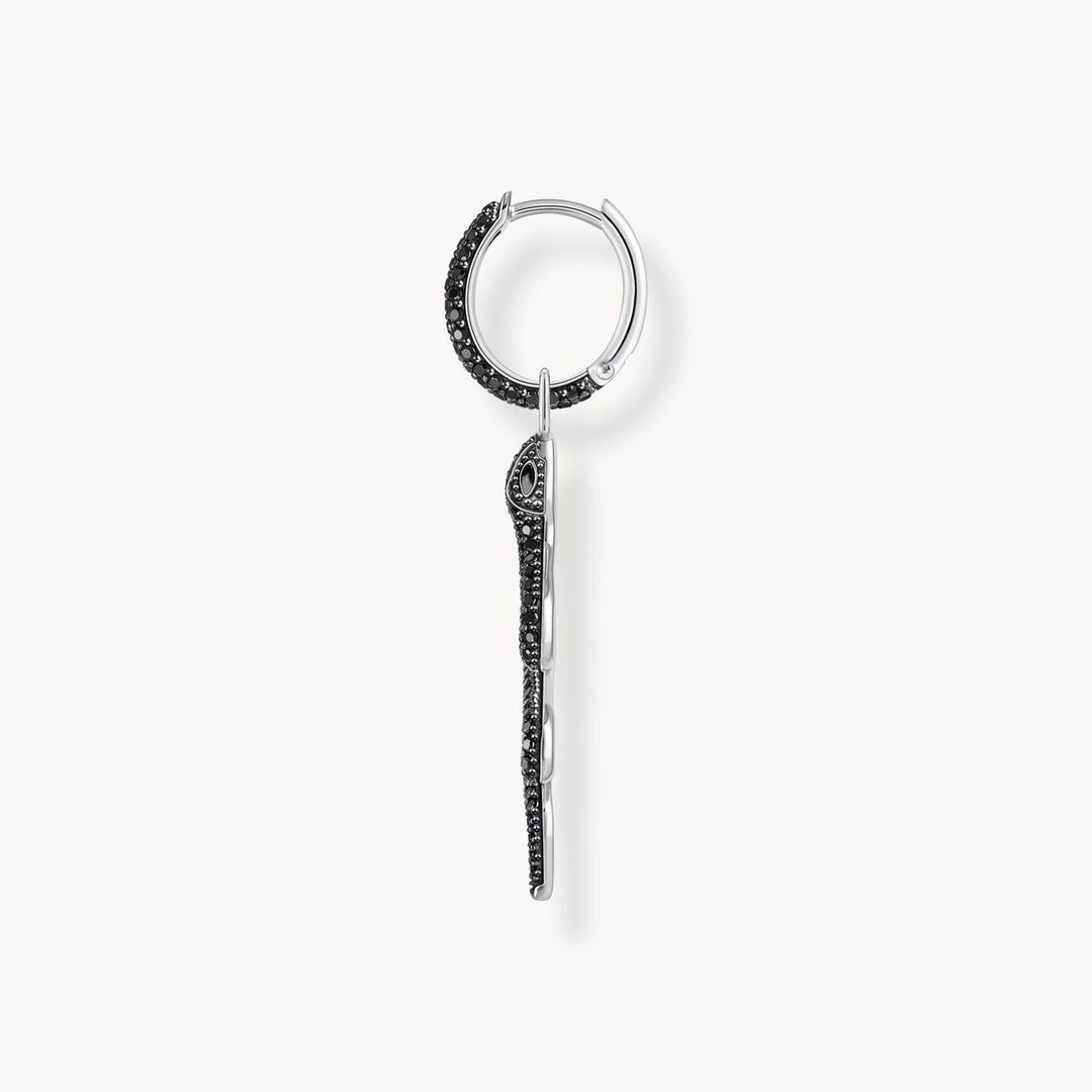 Single Snake hoop earring with black zirconia