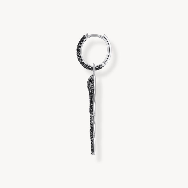 Single Snake hoop earring with black zirconia