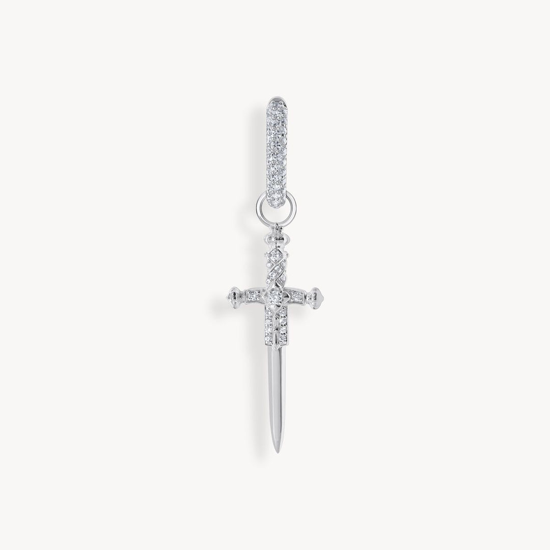 Single hoop earring with sword &amp; white stones