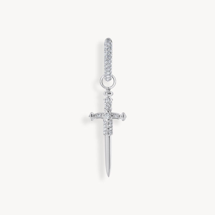 Single hoop earring with sword &amp; white stones