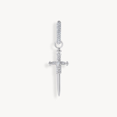 Single hoop earring with sword & white stones