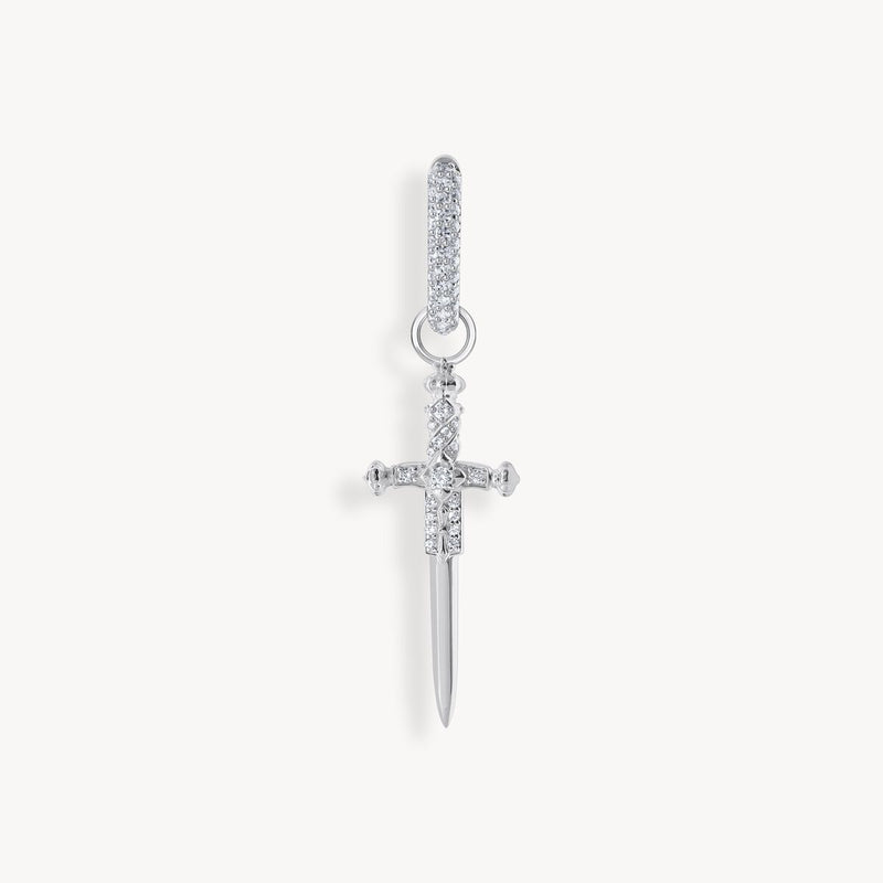 Single hoop earring with sword & white stones