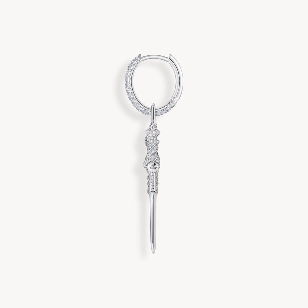 Single hoop earring with sword &amp; white stones