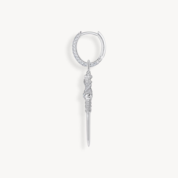 Single hoop earring with sword &amp; white stones