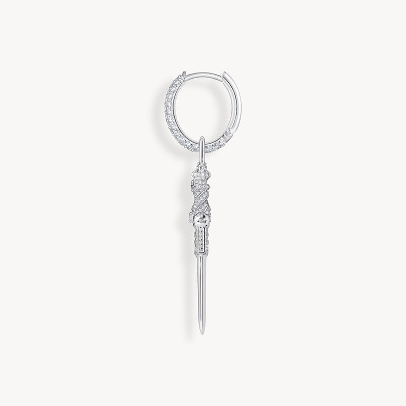 Single hoop earring with sword & white stones