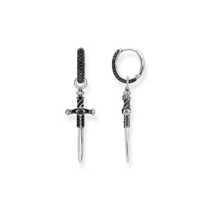 Single hoop earring with sword & black stones | THOMAS SABO Australia