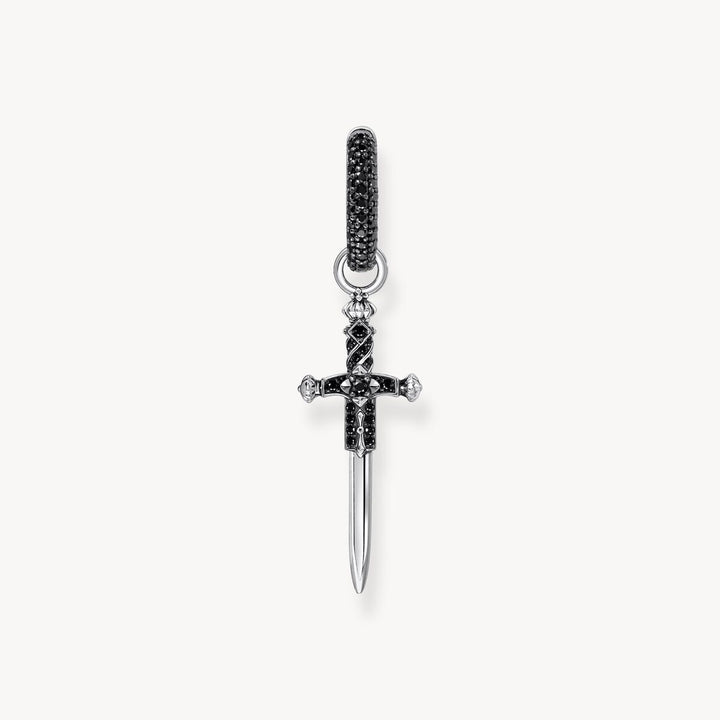 Single hoop earring with sword &amp; black stones