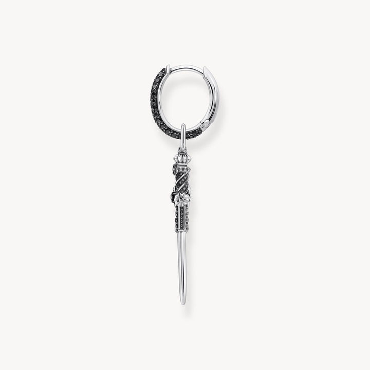 Single hoop earring with sword &amp; black stones