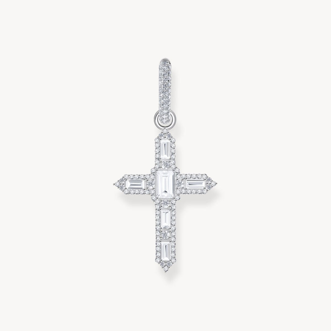 Single Cross hoop earring with white zirconia