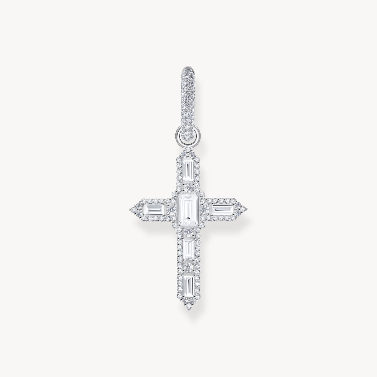 Single Cross hoop earring with white zirconia
