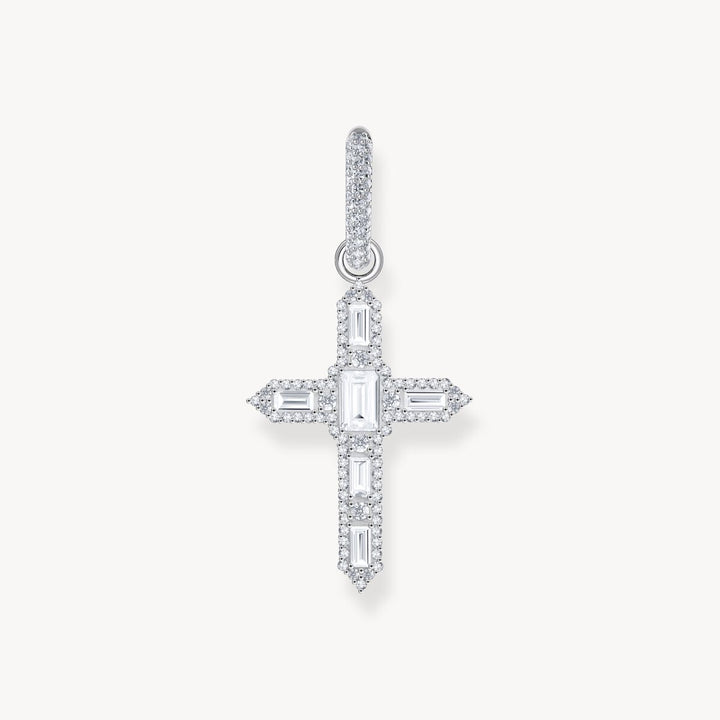 Single Cross hoop earring with white zirconia