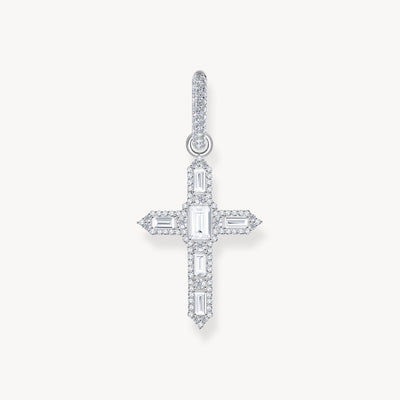 Single Cross hoop earring with white zirconia