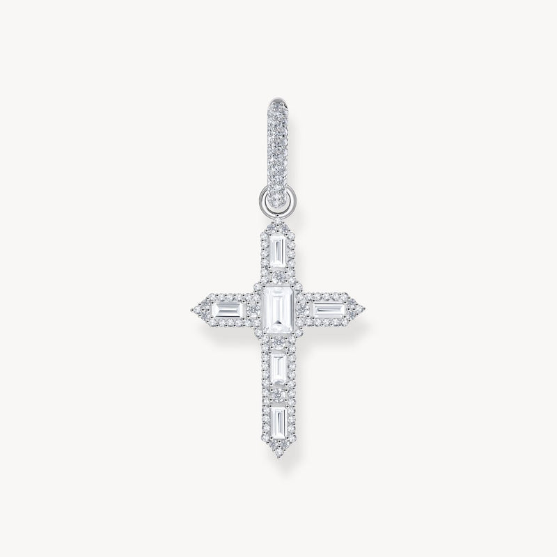 Single Cross hoop earring with white zirconia