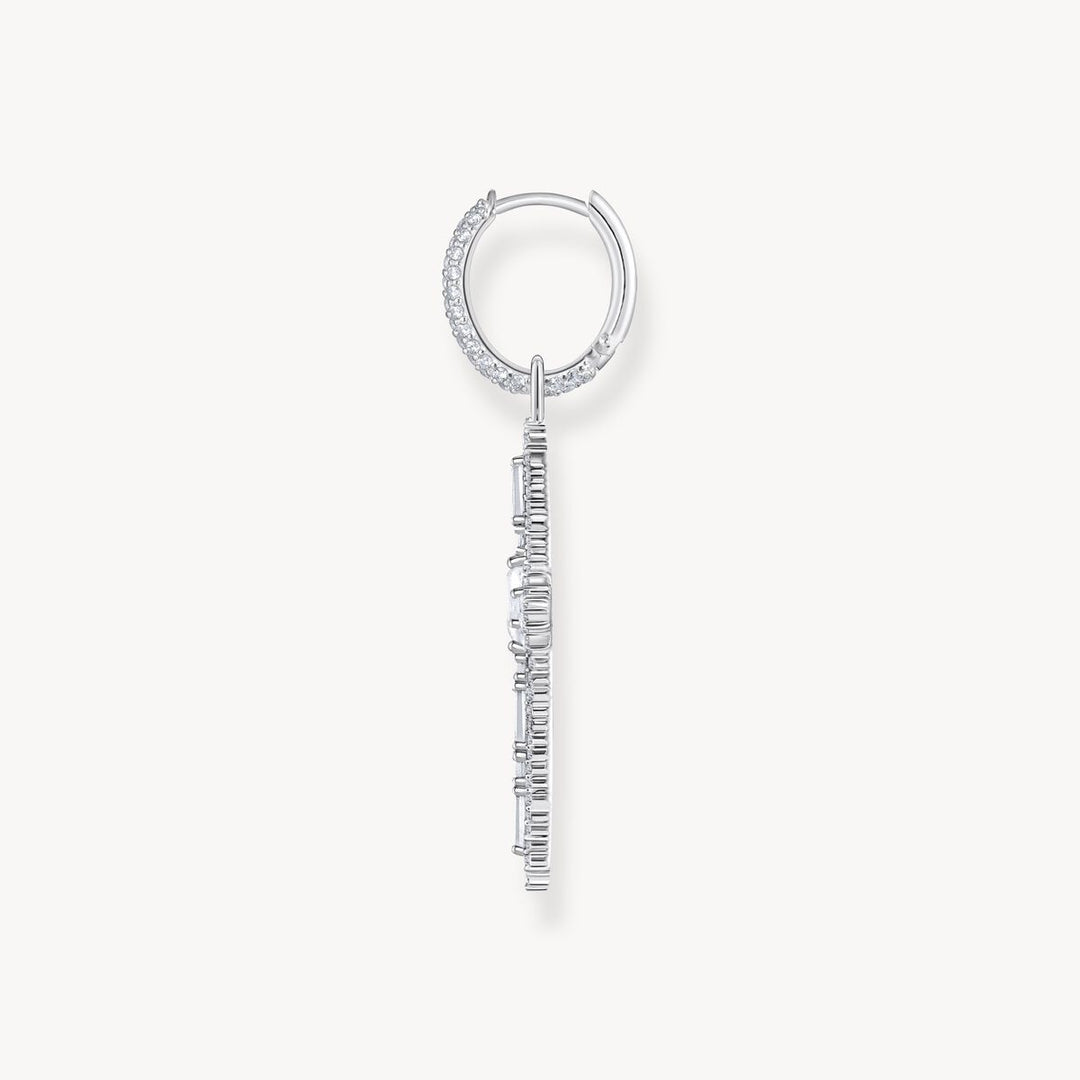 Single Cross hoop earring with white zirconia