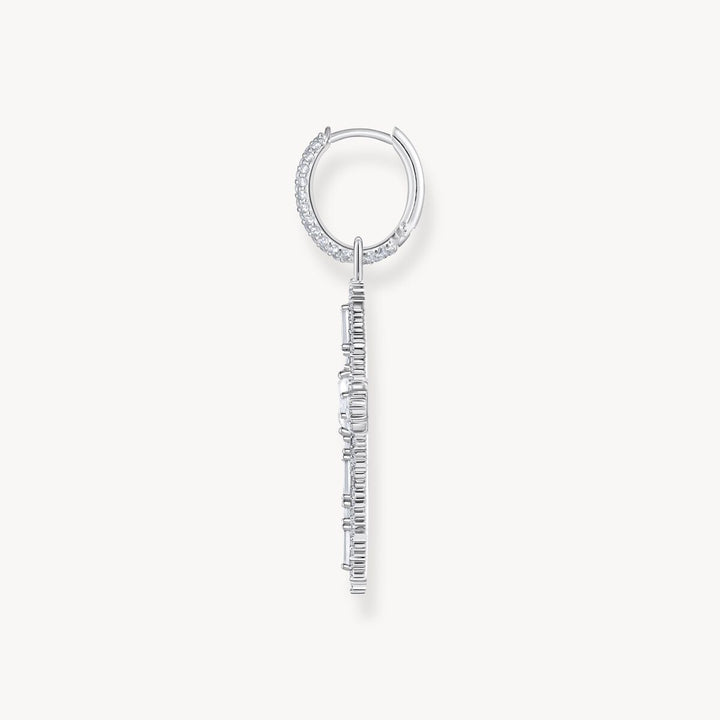 Single Cross hoop earring with white zirconia