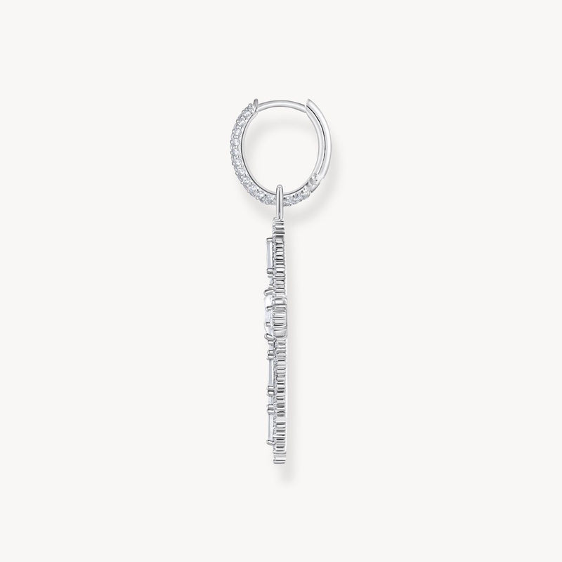 Single Cross hoop earring with white zirconia