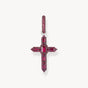 Single Cross hoop earring with ruby red stones
