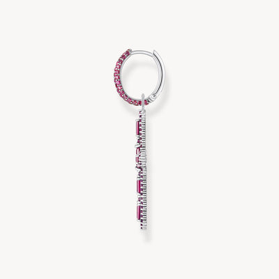 Single Cross hoop earring with ruby red stones