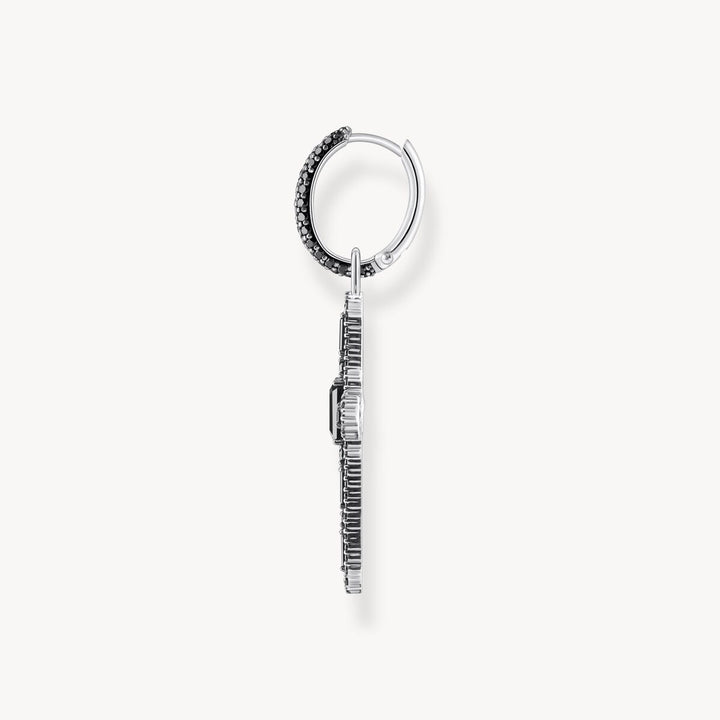Single Cross hoop earring with black zirconia
