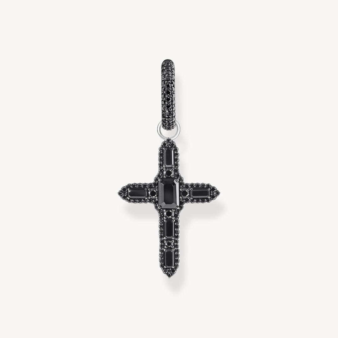 Single Cross hoop earring with black zirconia