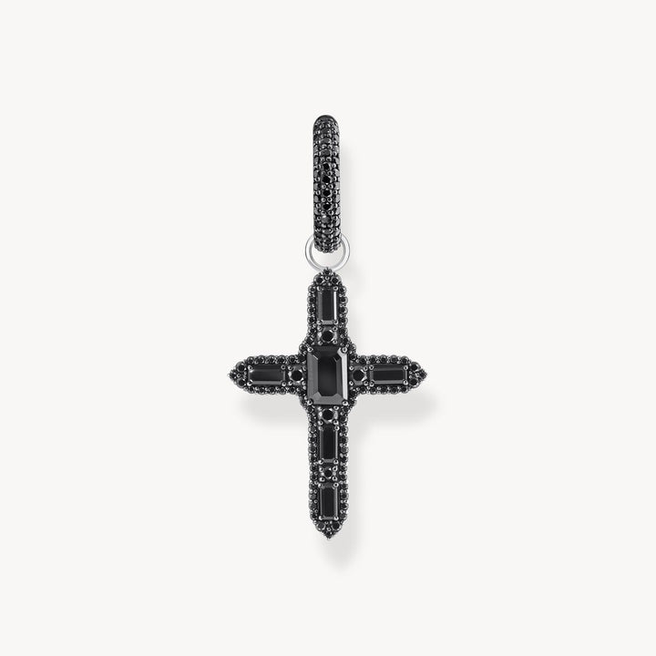 Single Cross hoop earring with black zirconia