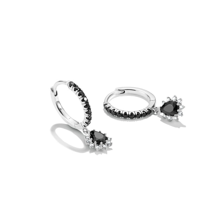 Hoop Earrings with Black Pendant Zirconia