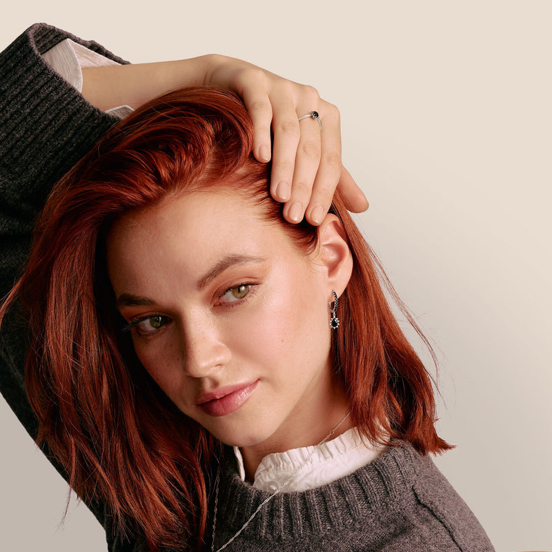 Hoop Earrings with Black Pendant Zirconia