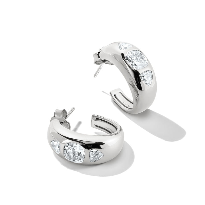 Hoop Earrings with Zirconia Stones Silver