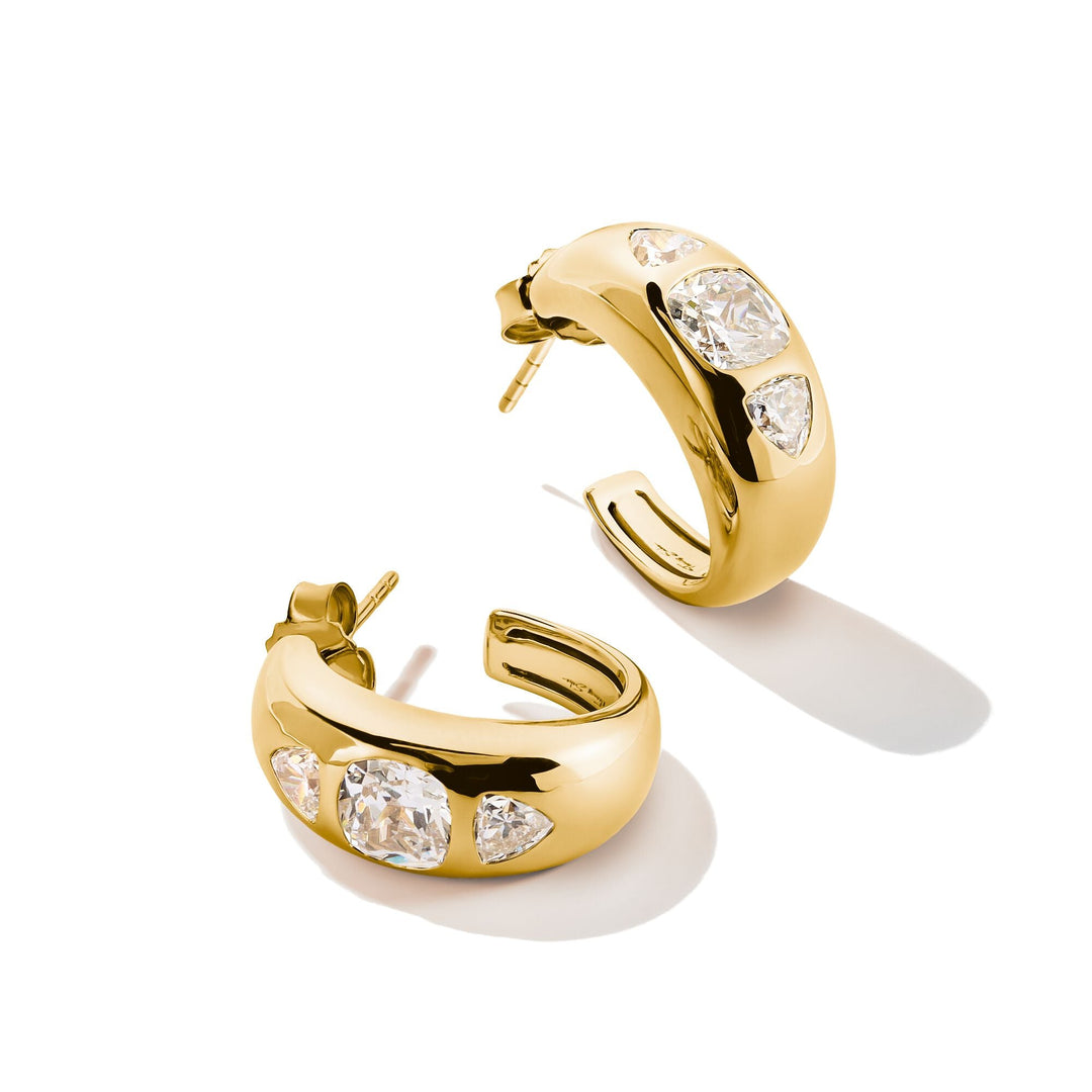 Hoop Earrings with Zirconia Stones Gold