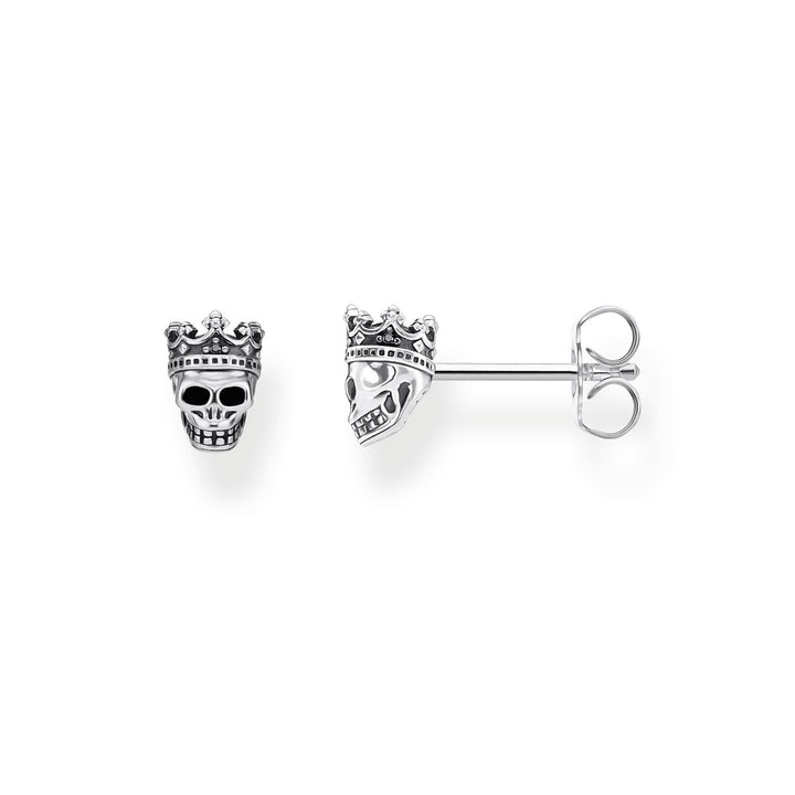 Royal Skull Set: Earrings &amp; Leather Bracelets in Silver