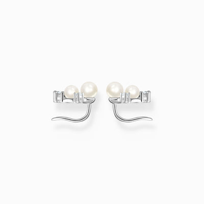 Ear studs pearls and white stones silver