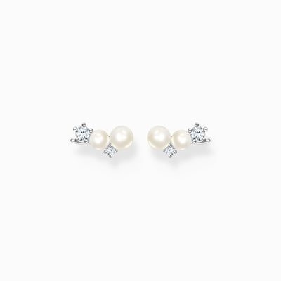 Ear studs pearls and white stones silver