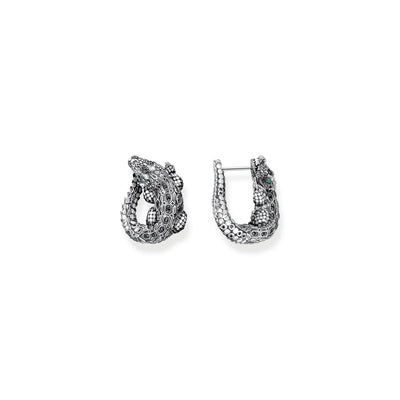 Hoop earrings crocodile with stones silver blackened | THOMAS SABO Australia