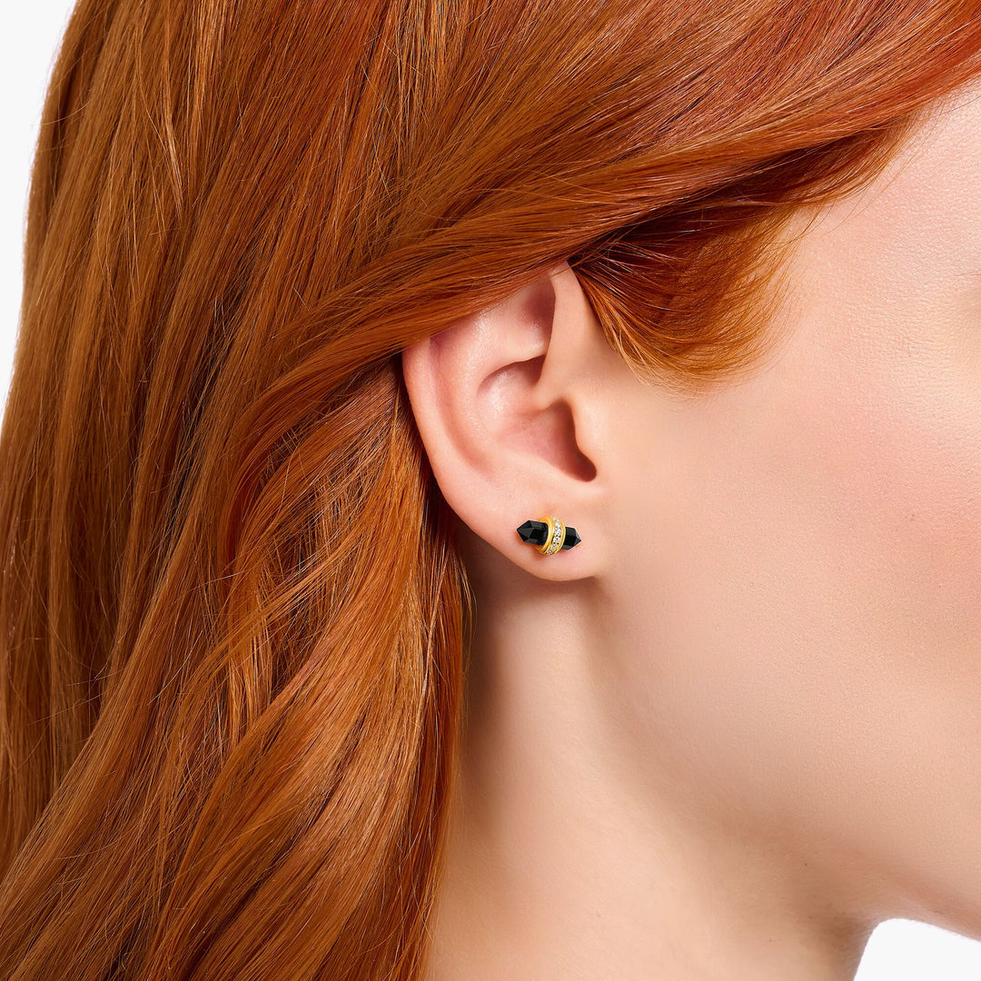 Crystal ear studs with onyx Gold | THOMAS SABO Australia