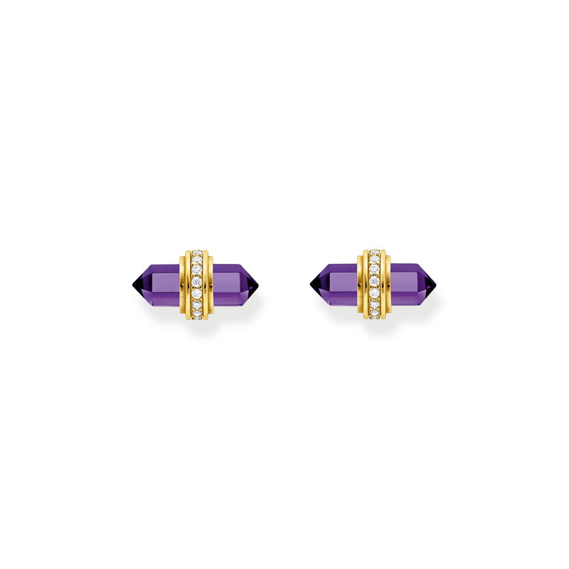 Crystal stud earrings with imitation amethyst gold | THOMAS SABO Australia