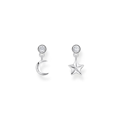 Stars and Moon Set: Ear Studs and Bracelet in Silver